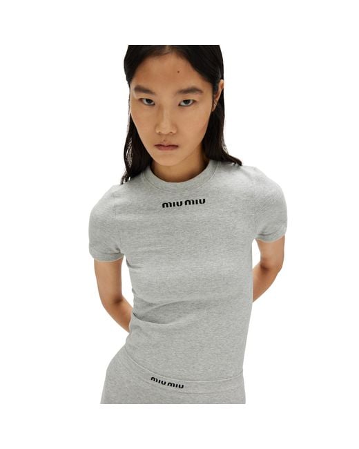 Miu Miu Gray Seamless Mélange T-Shirt