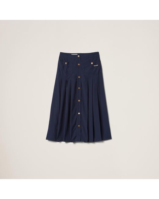 Miu Miu Blue Long Pleated Marocain Skirt