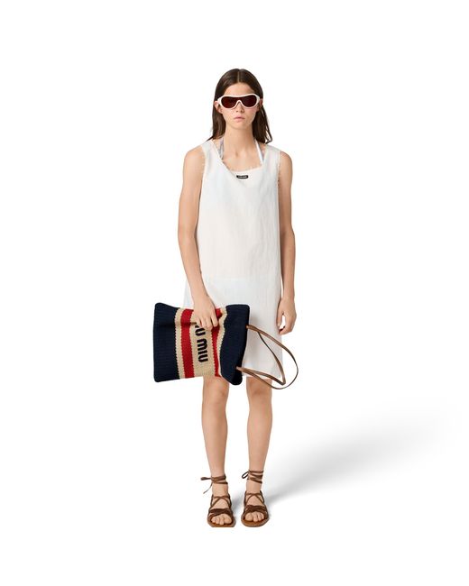 Miu Miu Red Raffia-Effect Woven Tote Bag