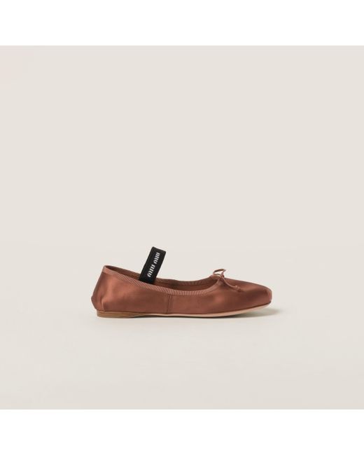 Miu Miu Brown Satin Slip-on Ballerina Shoes