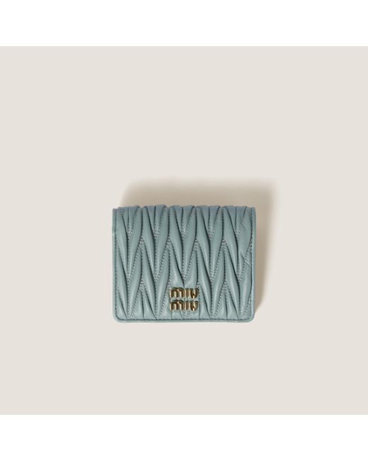 Miu Miu Blue Small Matelassé Nappa Leather Wallet