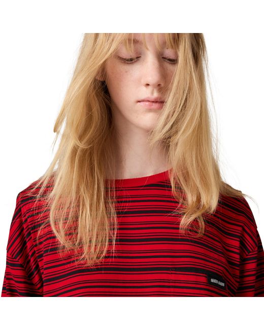 Miu Miu Red Striped Jersey T-Shirt