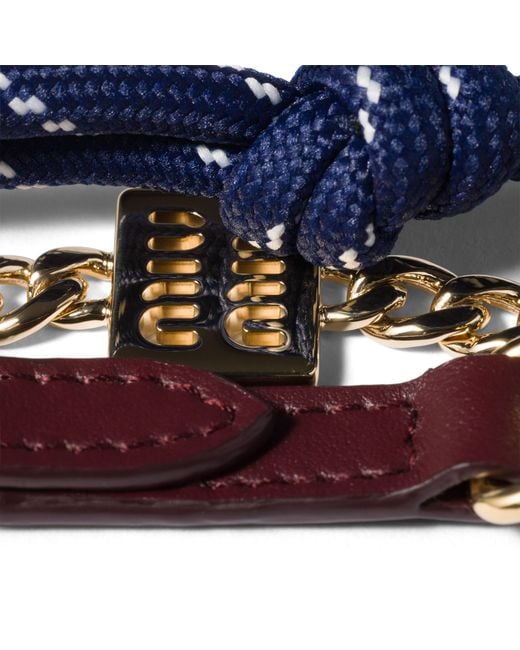 Miu Miu Blue Leather, Cord And Metal Trick Keyring