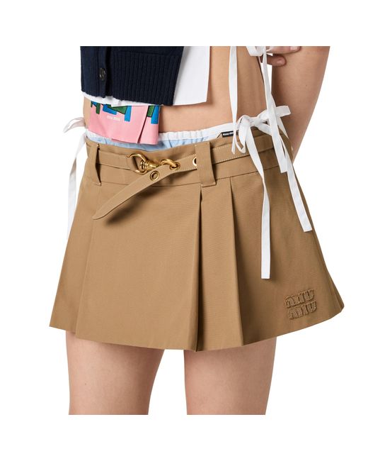 Miu Miu Natural Pleated Poplin Miniskirt