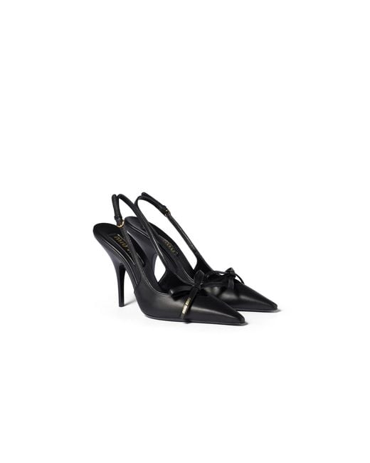 Miu Miu Black Leather Slingback Pumps With Bow