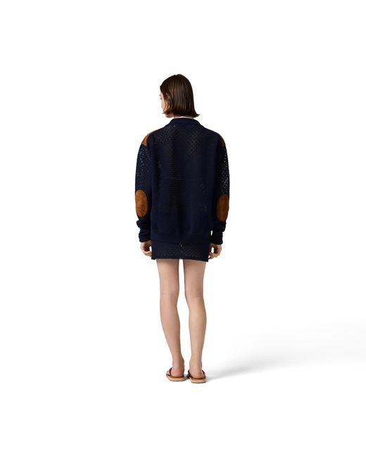 Miu Miu Blue Cotton Crochet And Suede Cardigan