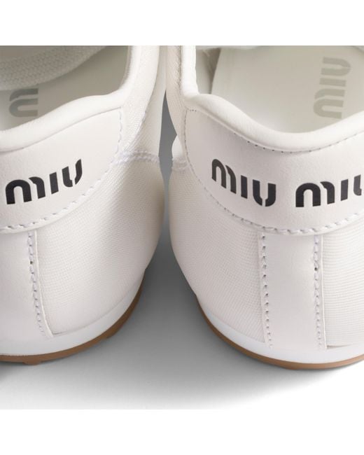 Miu Miu White Plume Mesh Fabric Sneakers