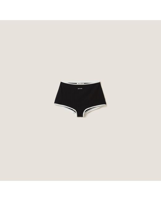Miu Miu Black Ribbed Knit Panties With Logo