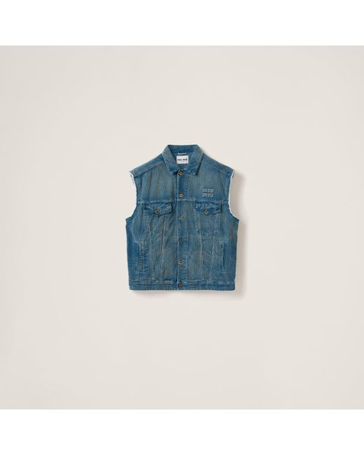 Miu Miu Washed Corduroy Vest in Blue | Lyst