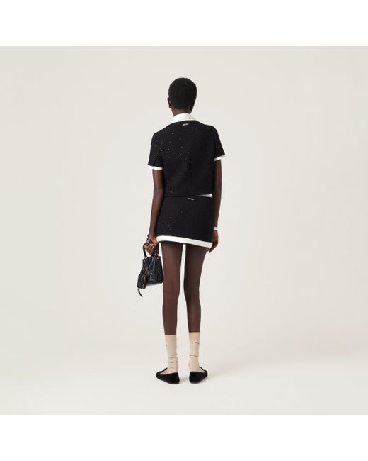 Miu Miu Black Sequined Bouclé Miniskirt