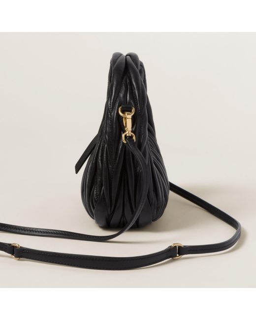 Miu Miu Black Wander Matelassé Nappa Leather Hobo Mini-bag