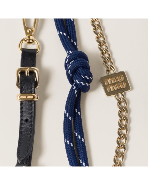 【MiuMiu】Leather, cord, and l trick Miu Miu Leather, Cord, And Metal Trick in Natural | Lyst