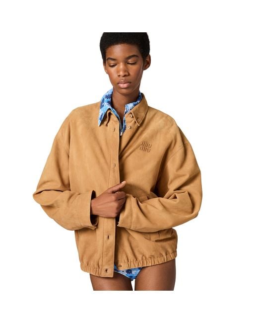 Miu Miu Natural Waxed Suede Blouson Jacket