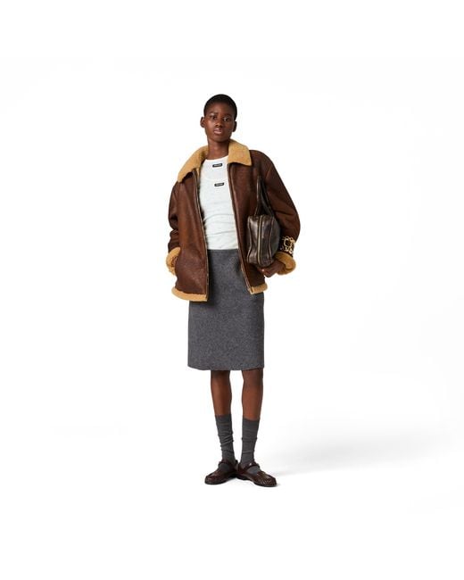 Miu Miu Brown Waxed Shearling Blouson Jacket