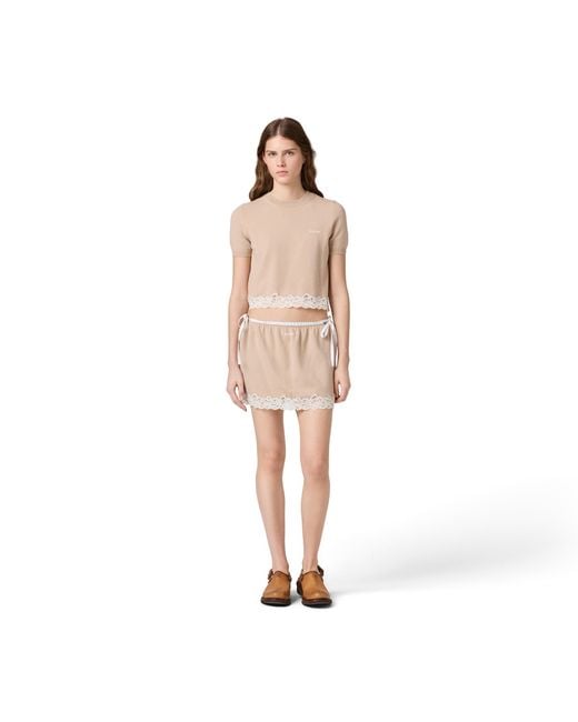 Miu Miu White Cashmere And Lace Miniskirt