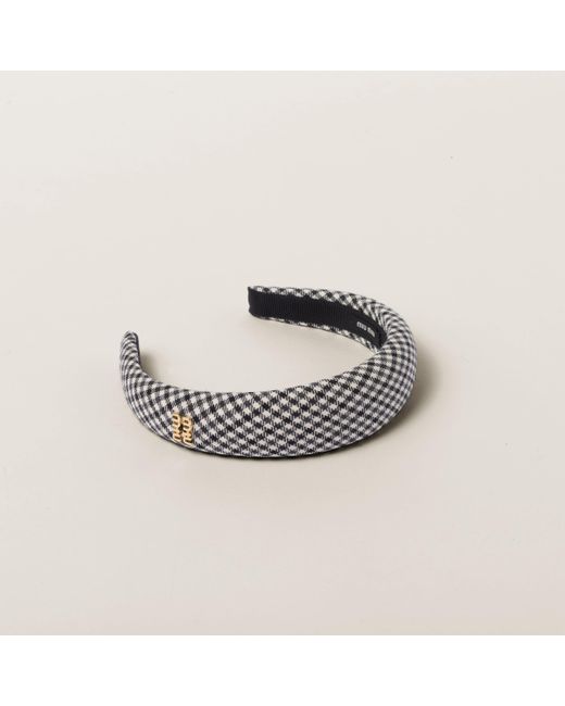 Miu Miu Metallic Gingham Check Wool Headband