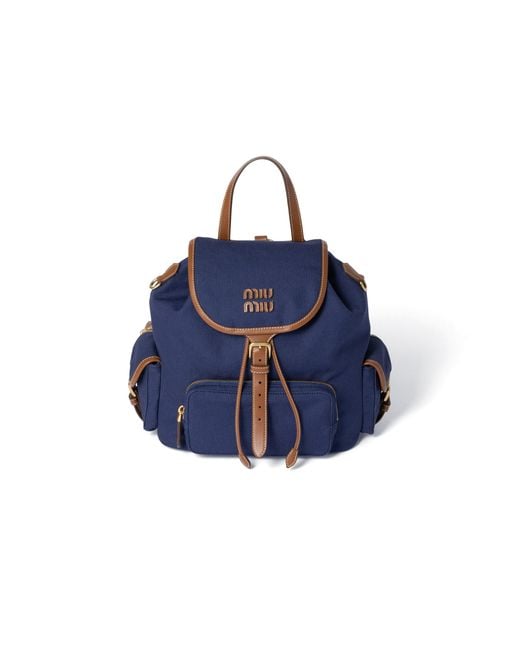 Miu Miu Blue Canvas And Leather Backpack