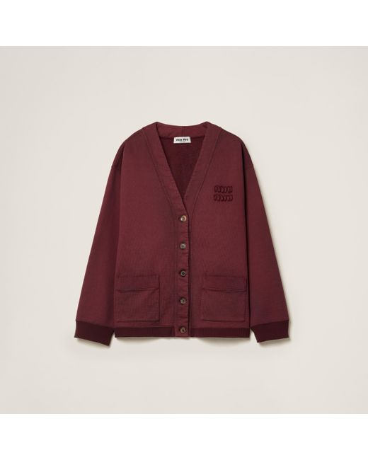 Miu Miu Red Garment-Dyed Cotton Fleece Cardigan