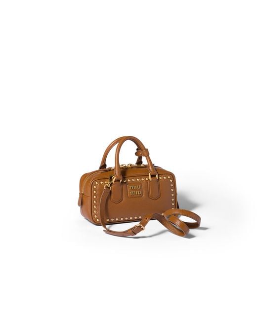 Miu Miu Brown Arcadie Studded Leather Bag