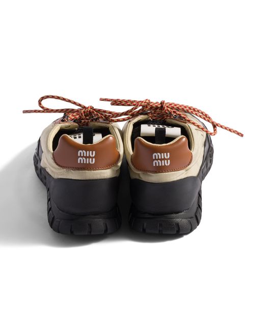 Miu Miu Brown Technical Fabric And Leather Sneakers