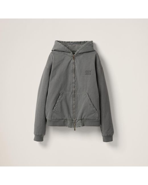 Miu Miu Garment-Dyed Blouson Jacket With Embroidered Logo in Miu Miu Garment-Dyed Blouson Jacket With Embroidered Logo in