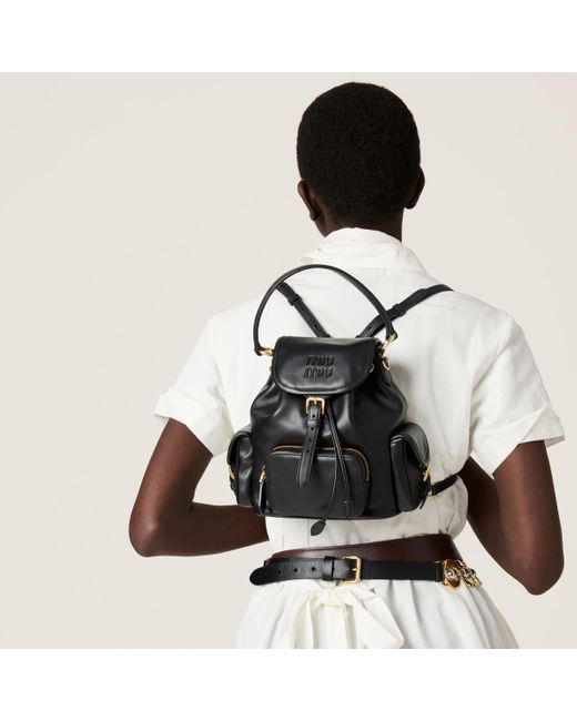 Miu Miu Leather Backpack in Black | Lyst
