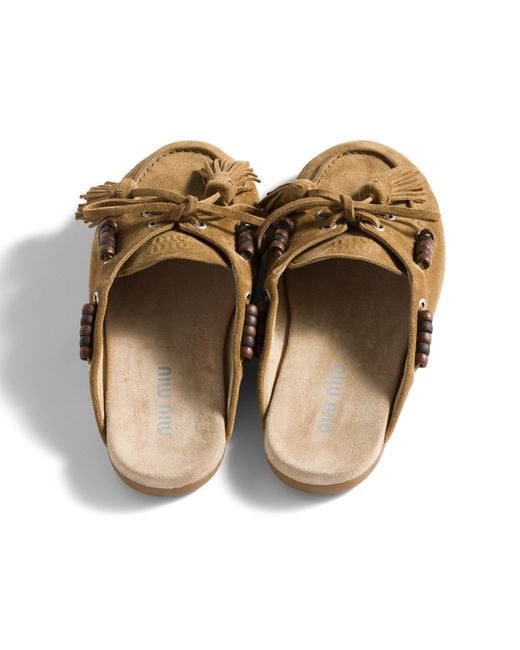 Miu Miu Metallic Suede Deck Mules