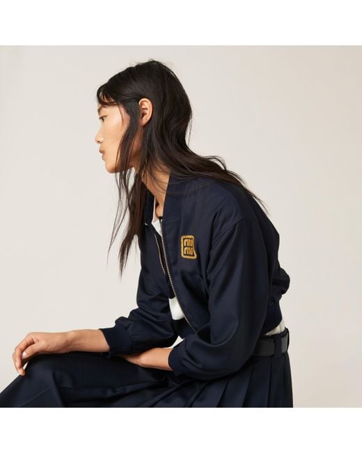 Miu Miu Batavia Wool Bomber Jacket in Blue | Lyst