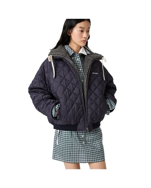 Miu Miu Blue Technical Pongé Down Jacket