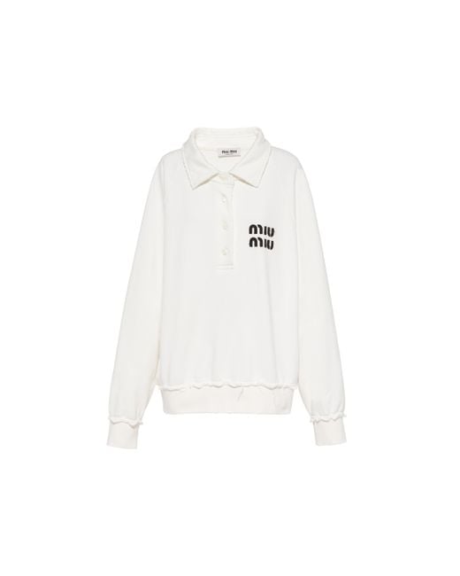 Miu Miu White Cotton Polo Sweatshirt