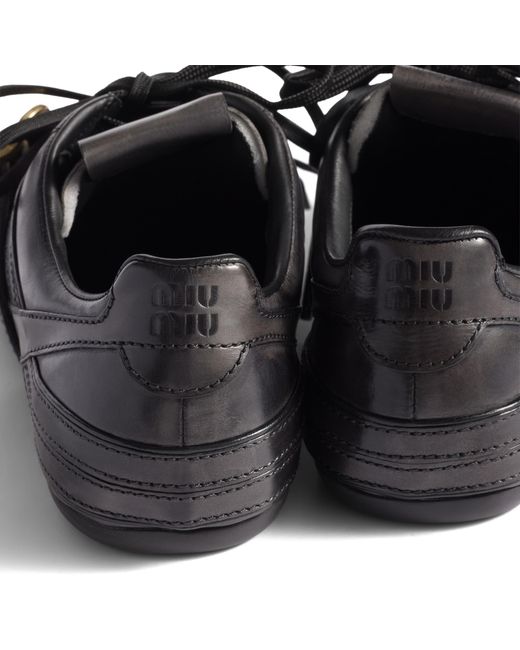 Miu Miu Black Gymnasium Leather Sneakers With Buckle
