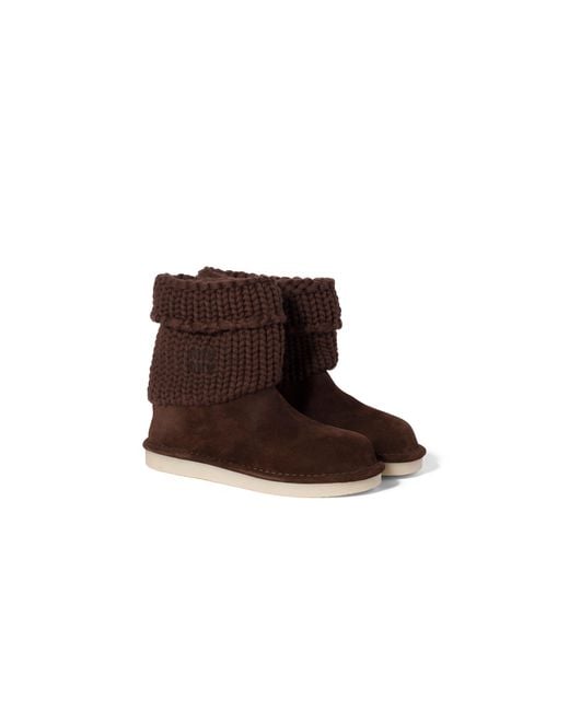 Miu Miu Brown Suede And Knit Booties