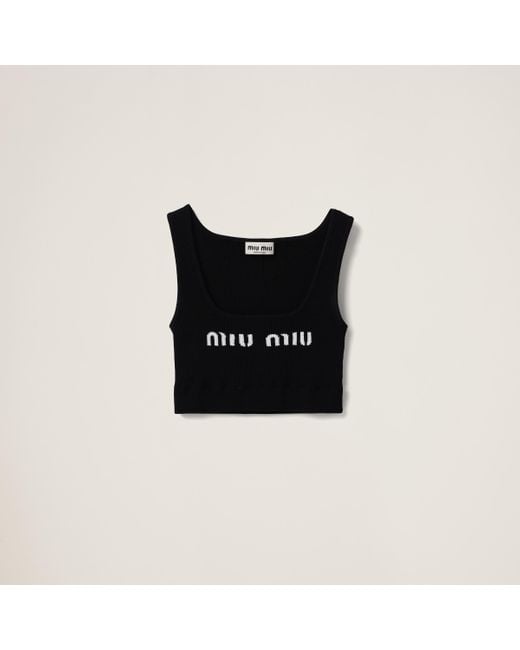 Miu Miu Black Cropped Logo-knit Tank Top