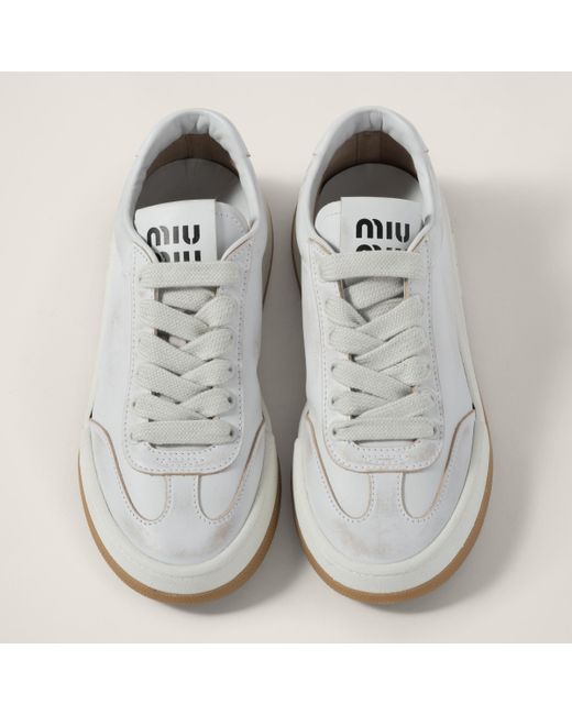 Miu Miu White Bleached Leather Sneakers