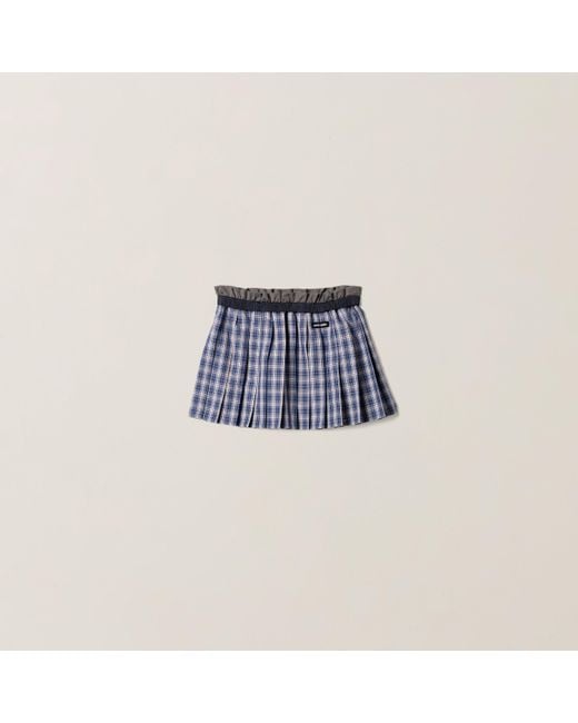 Miu Miu Blue Pleated Check Miniskirt