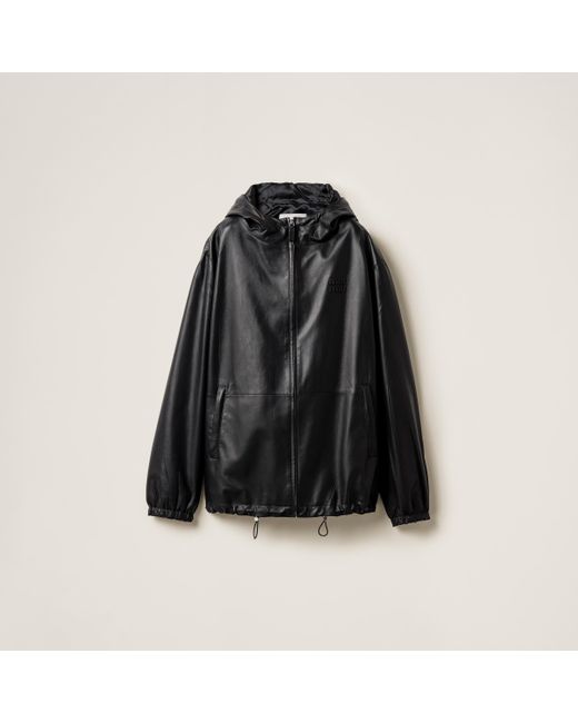 Miu Miu Black Nappa Leather Hoodie Jacket