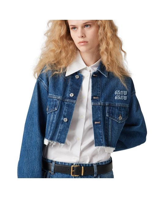 Miu Miu Blue Contrast Hem Denim Jacket