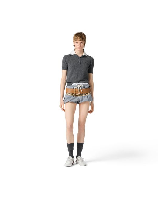 Miu Miu Gray Cashmere Polo With Embroidered Poplin Collar
