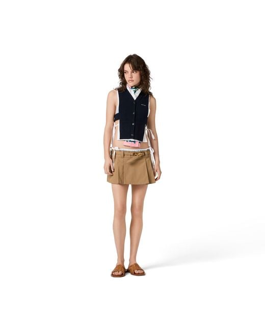 Miu Miu Natural Pleated Poplin Miniskirt