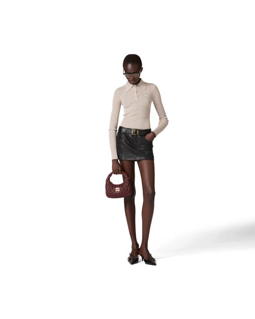 Miu Miu Natural Cashmere And Silk Knit Polo Shirt