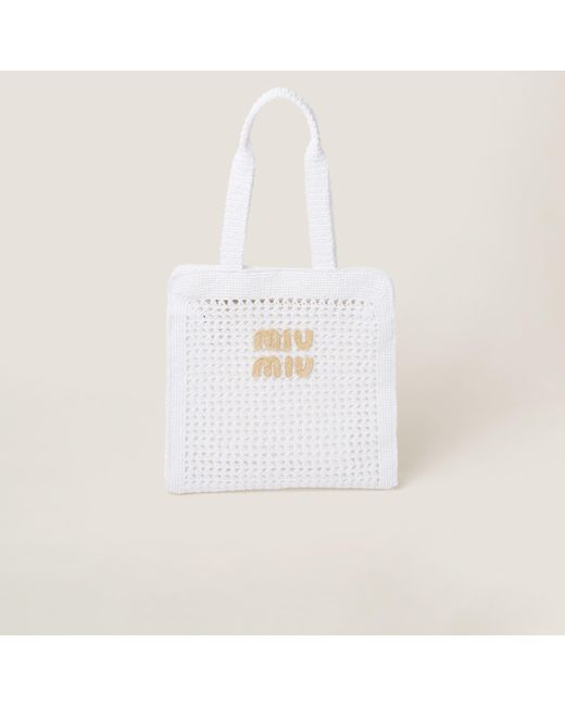 Miu Miu White Woven Fabric Tote Bag