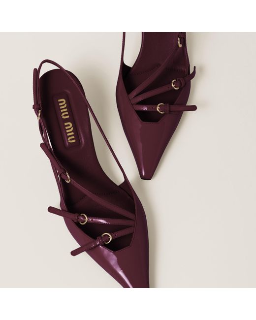 Miu Miu Red Patent Leather Slingbacks With Buckles
