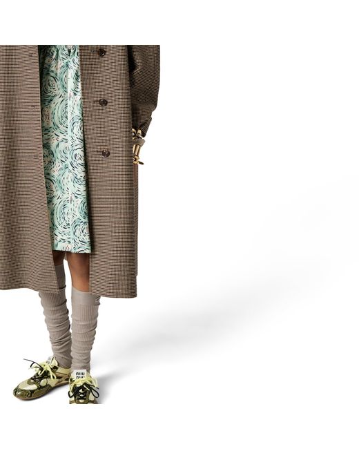 Miu Miu Natural Reversible Single-Breasted Twill And Houndstooth Check Trench Coat