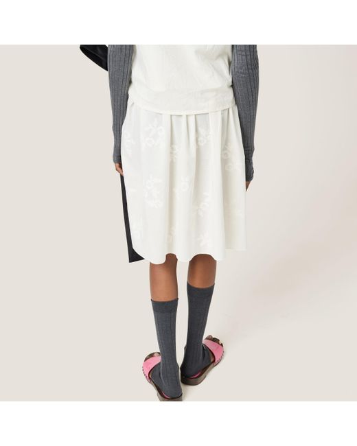 Miu Miu White Embroidered Batiste Skirt