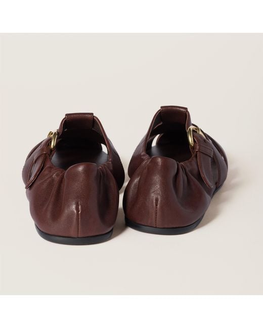 Miu Miu Brown Ruches Nappa Leather Fisherman's Sandals