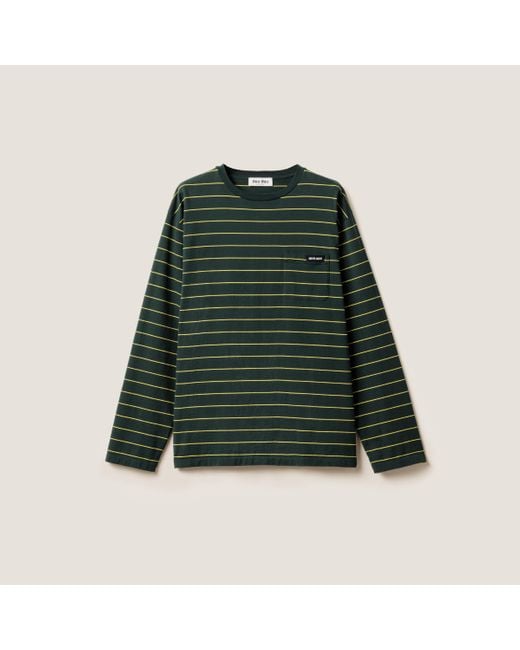 Miu Miu Green Long-Sleeved Cotton T-Shirt