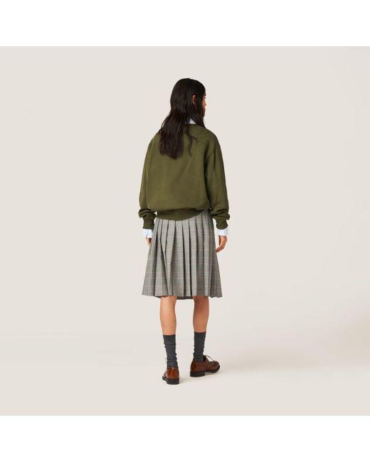 Miu Miu Green Cotton Fleece Sweatshirt With Embroidered Logo