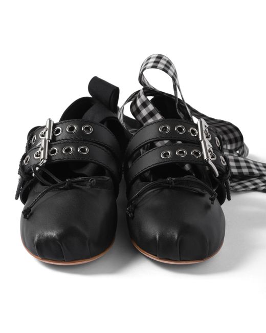 Miu Miu Black Nappa And Calf Leather Ballerinas
