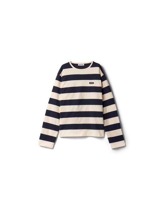 Miu Miu Blue Striped Jersey T-Shirt
