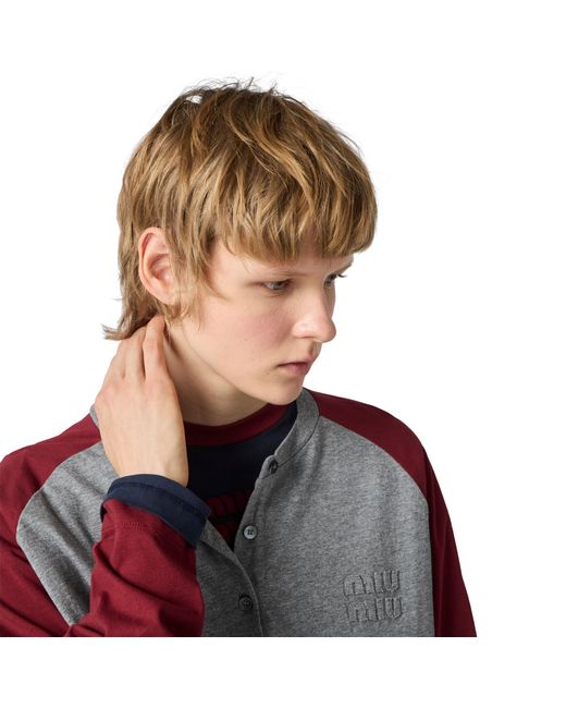 Miu Miu Red Cotton Jersey Henley Shirt